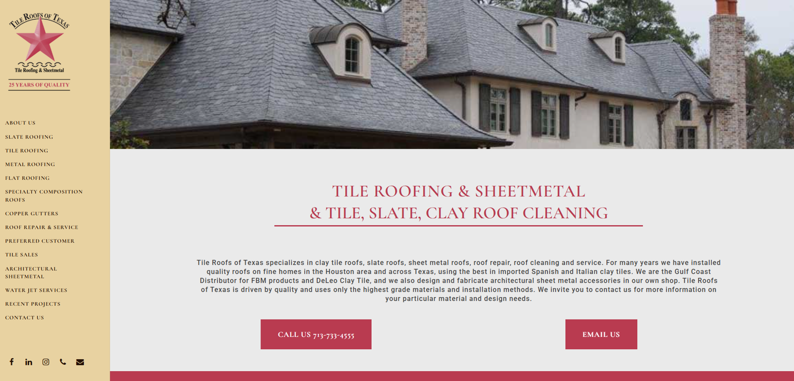An image of Tile Roofs of Texas homepage.