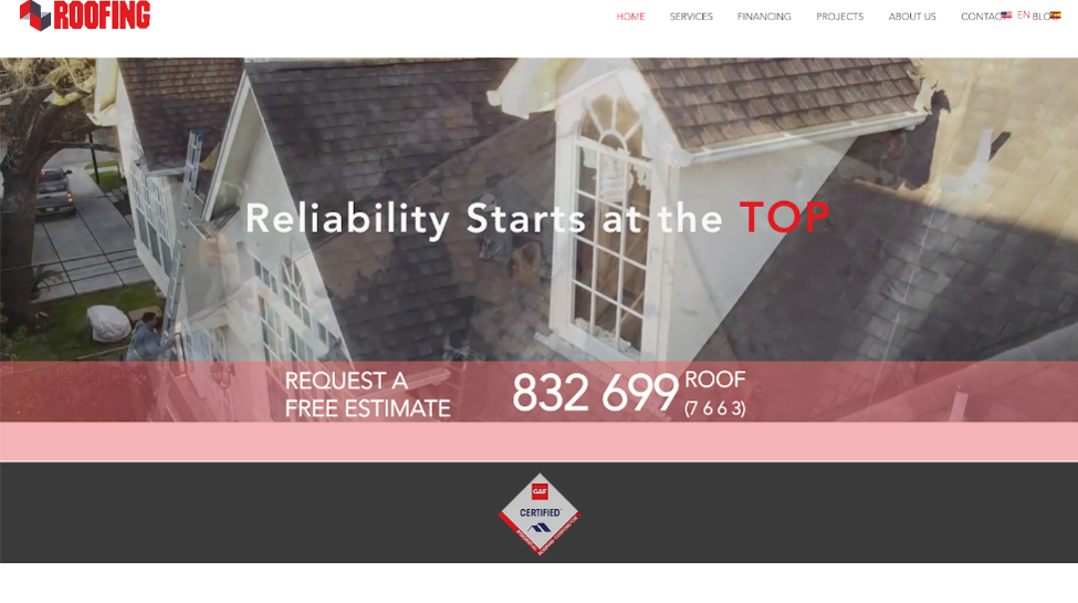 An image of Top Roofing LLC’s homepage.