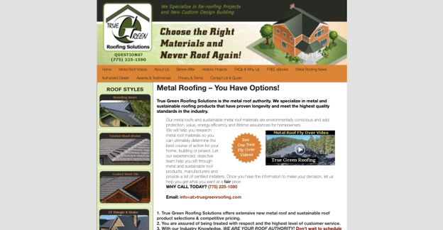 Screenshot of the True Green Roofing website. A Local Las Vegas roofing contractor.