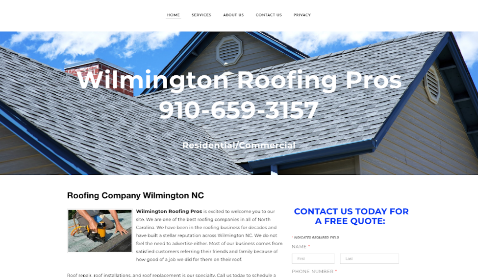 Website cover page for Trust Roofing & Restoration.