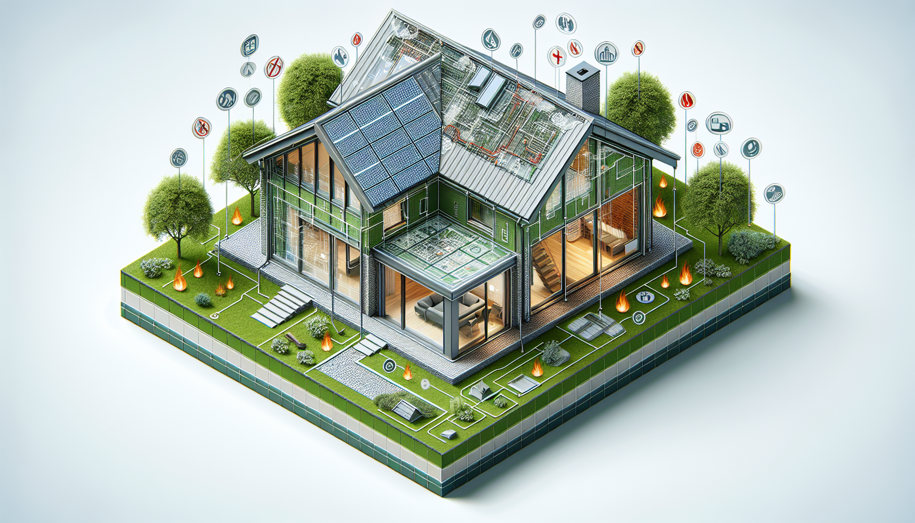 Illustration of a wildfire resistant home.