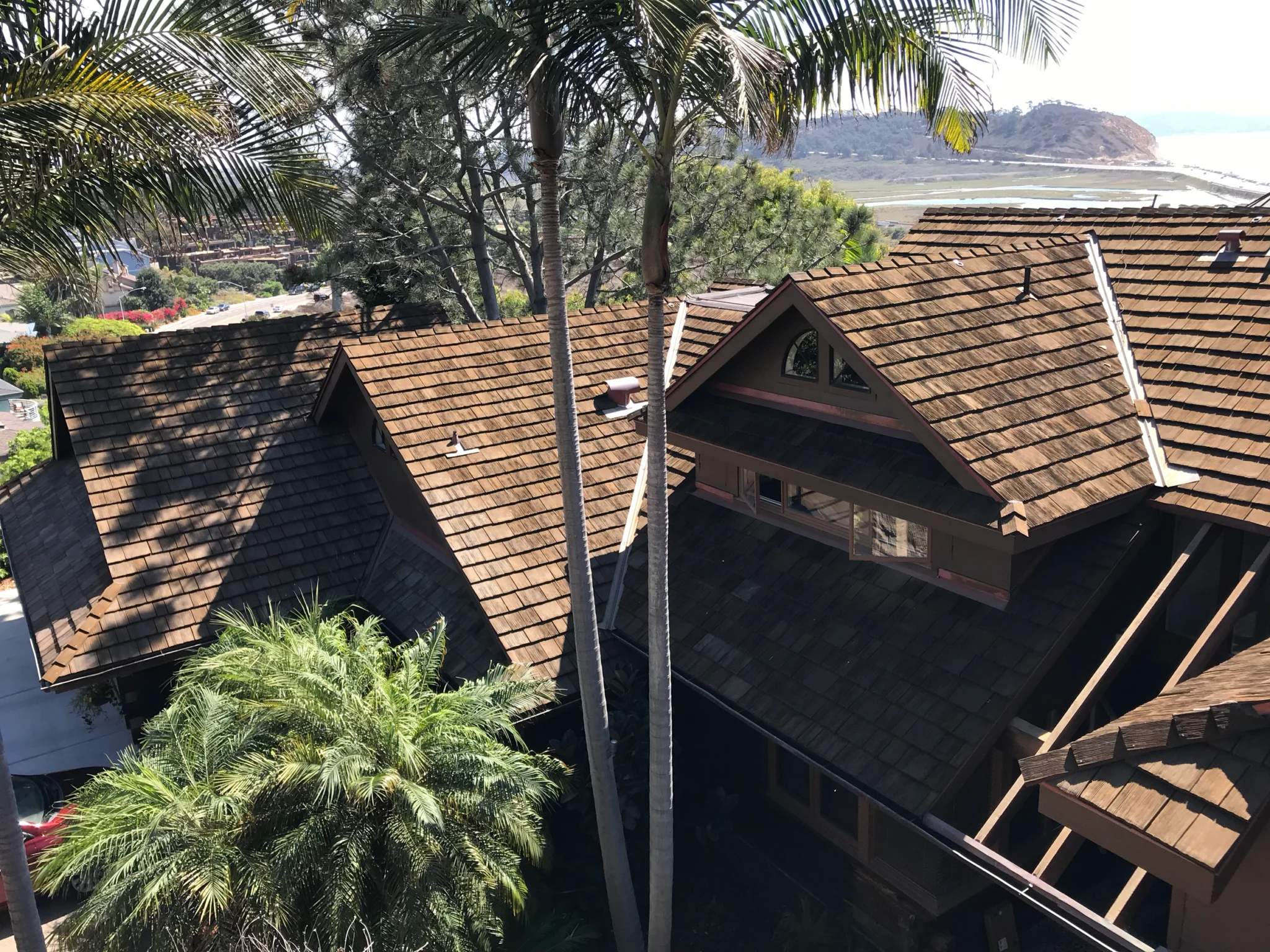Composite wood shake shingle roof in Santa Barbara, California.