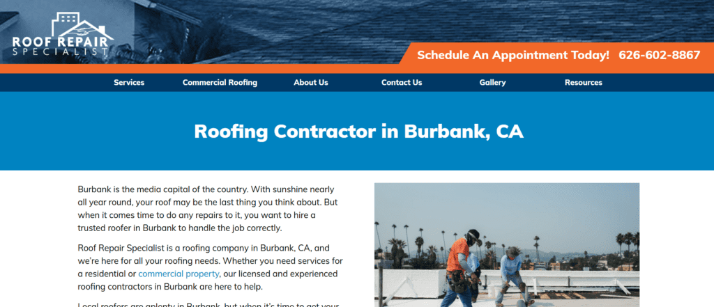 Roof Repair Specialist website snapshot.