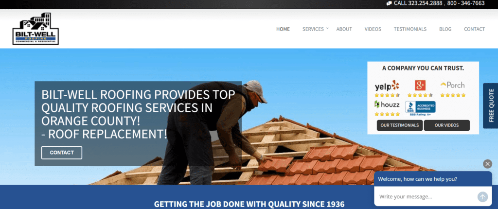 Roofing website for contractor in southern CA.