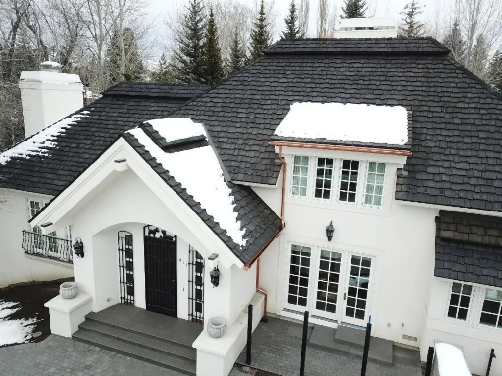 A snowy mountain home design idea.