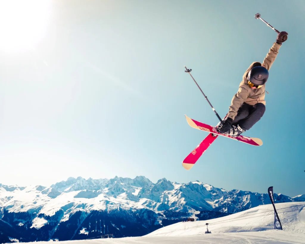 A person skiing in the Rocky Mountains.