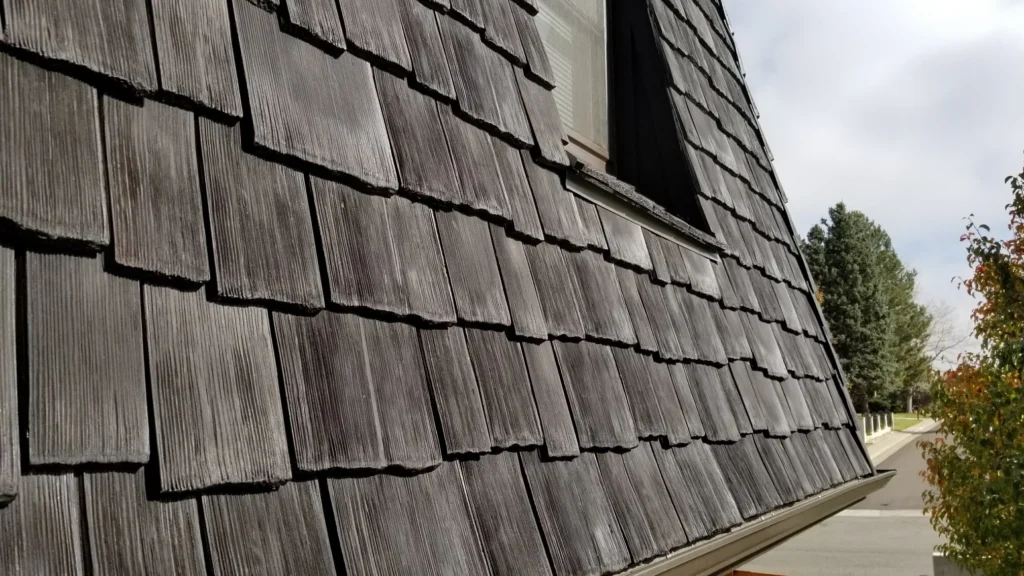 Synthetic cedar shake roof installed on a Colorado home.