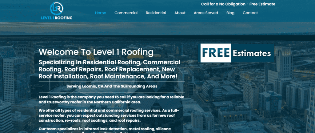 Level 1 Roofing website snapshot.