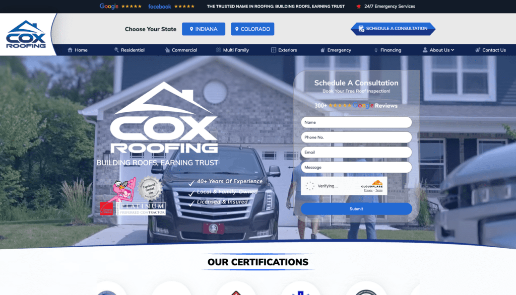 Cox Roofing homepage banner highlighting the best roofers in Denver, CO.   