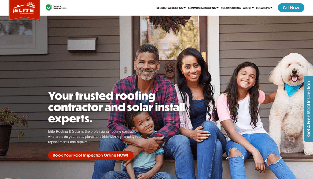 Elite Roofing & Solar homepage banner highlighting the best roofers in Denver, CO.   