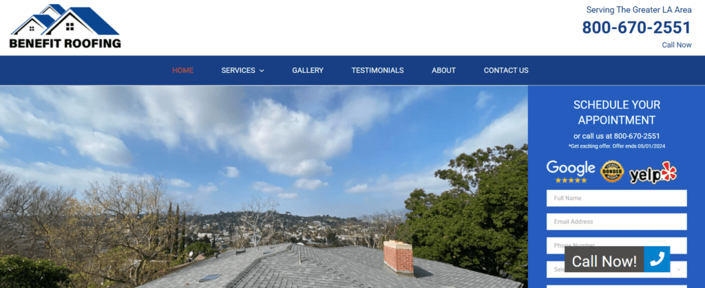 Benefit Roofing website image.