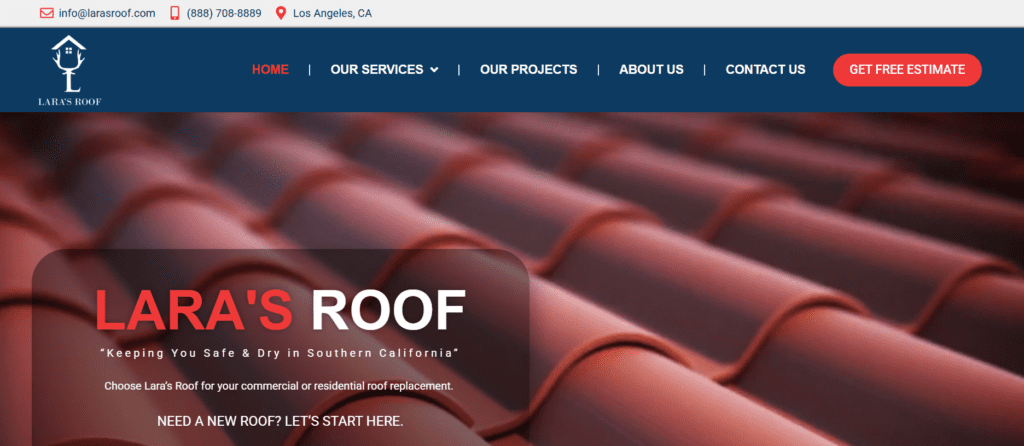 Lara's Roof website screenshot.