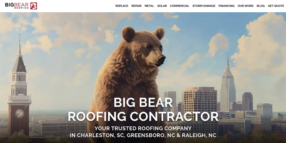 An image of Big Bear Roofing’s website home page.