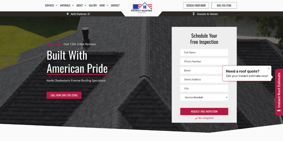 An image of Patriot Roofing’s homepage.